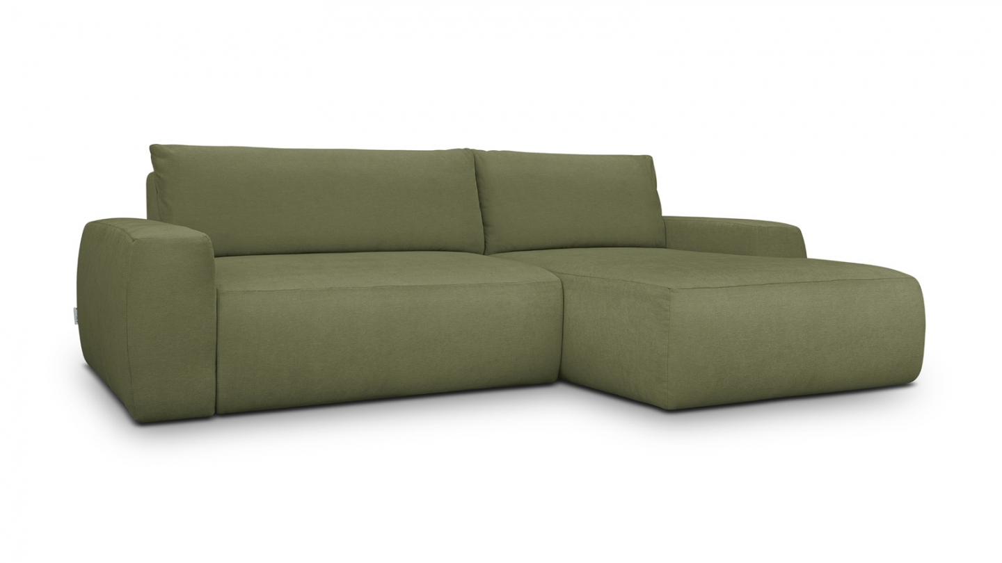 Canapé d'angle droit convertible 3 places en tissu chenille vert olive - Sonny