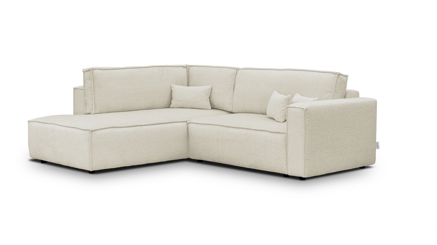 Canapé d'angle ouvert à gauche convertible 3 places en tissu bouclé beige - Emma