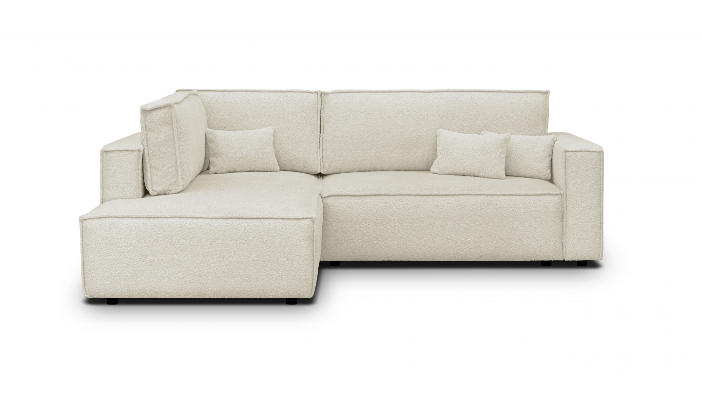 Canapé d'angle ouvert à gauche convertible 3 places en tissu bouclé beige - Emma