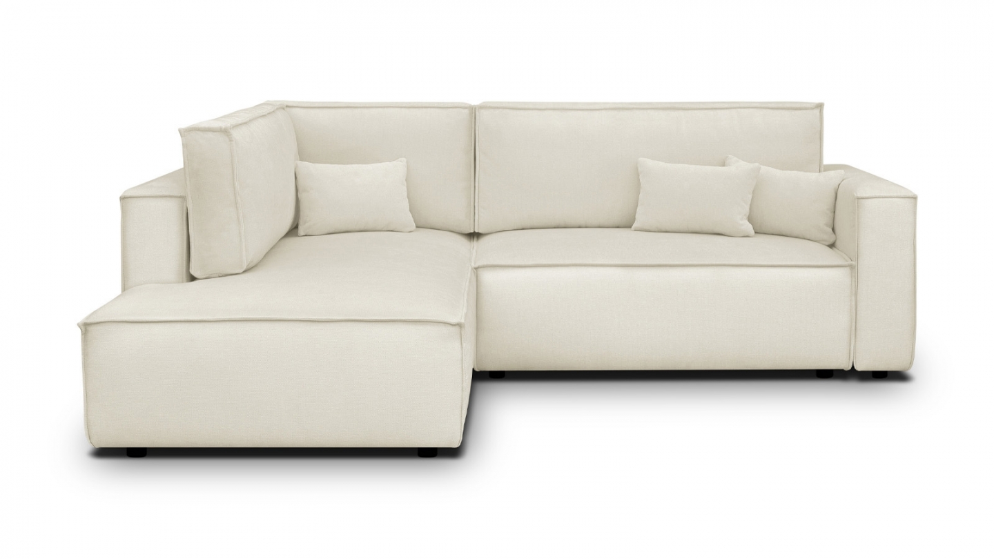 Canapé d'angle ouvert à gauche convertible 3 places en tissu chenille beige - Emma