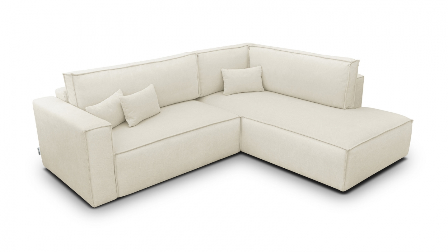 Canapé d'angle ouvert à droite convertible 3 places en tissu chenille beige - Emma