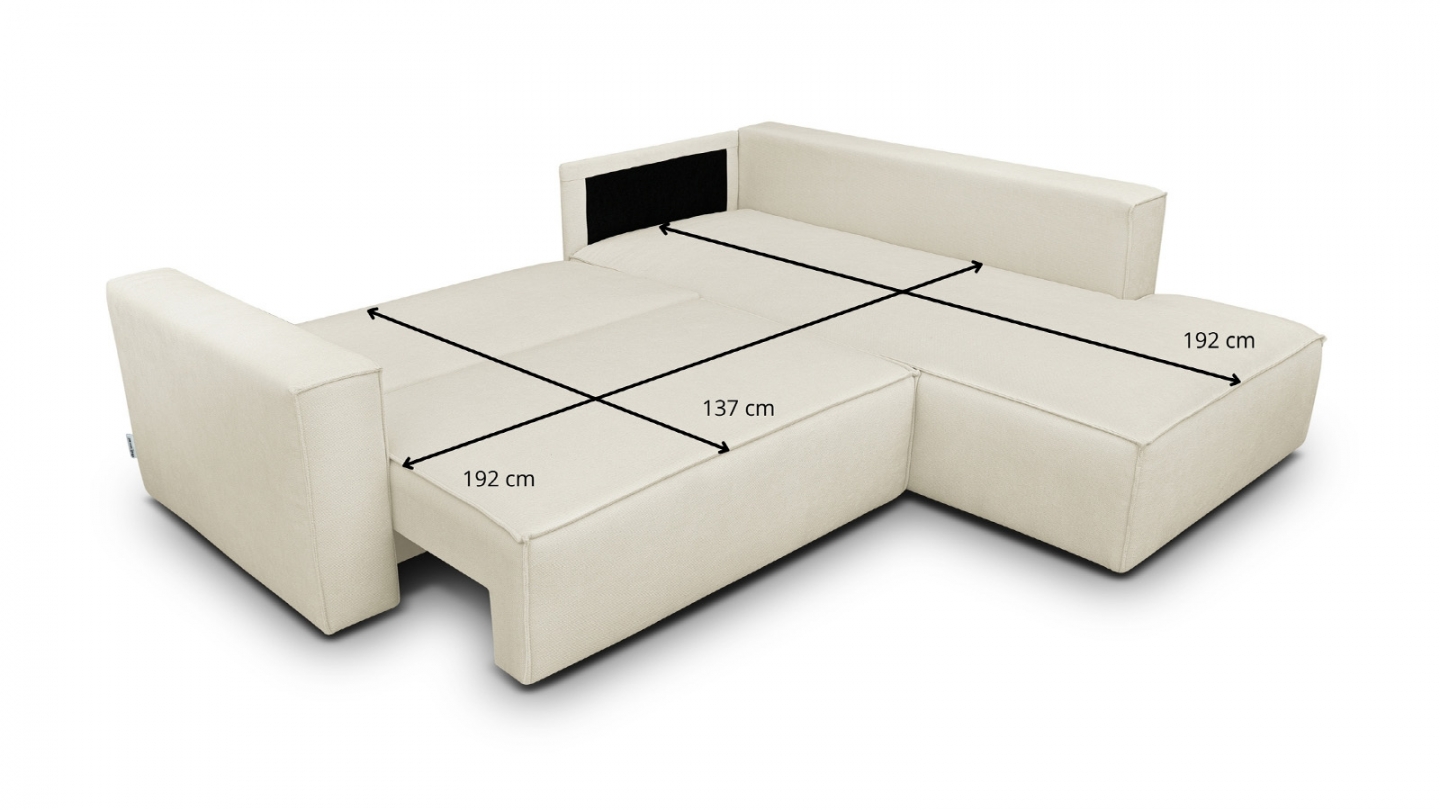 Canapé d'angle ouvert à droite convertible 3 places en tissu chenille beige - Emma