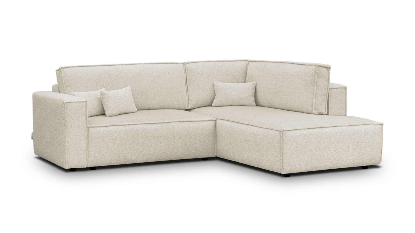 Canapé d'angle ouvert à droite convertible 3 places en tissu bouclé beige - Emma