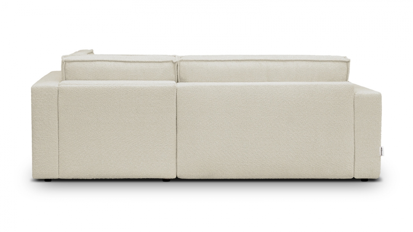 Canapé d'angle ouvert à droite convertible 3 places en tissu bouclé beige - Emma