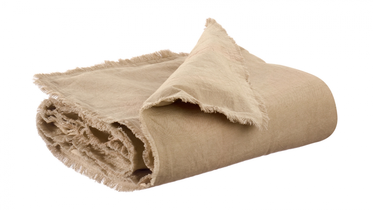 Edredon uni en lin et coton Beige 85 x 200 cm - Laly Edredon uni en lin et coton Beige 85 x 200 cm - Laly