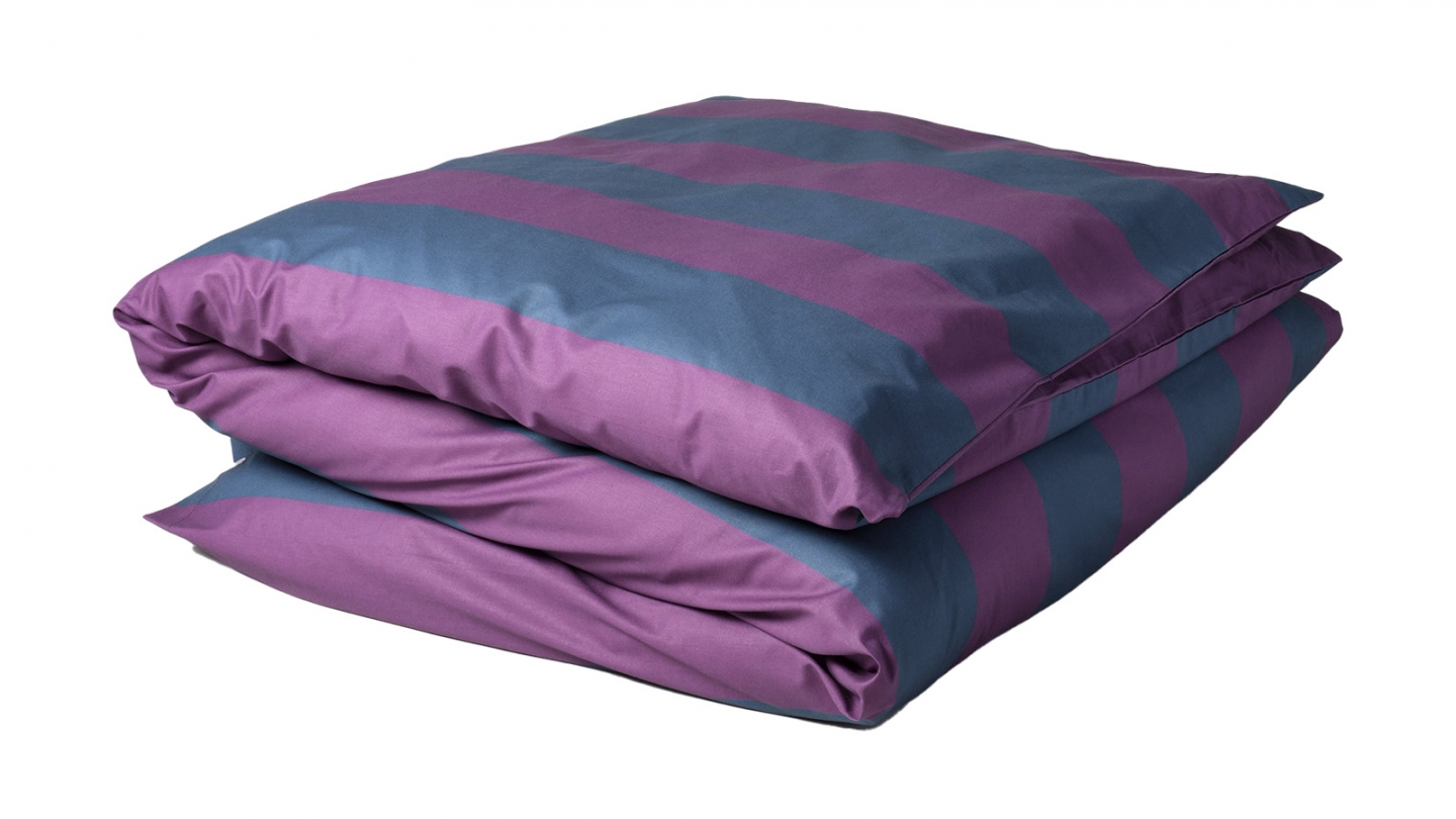 Housse de couette en coton bio rayée Violet/bleu 140 x 200 cm - Malo