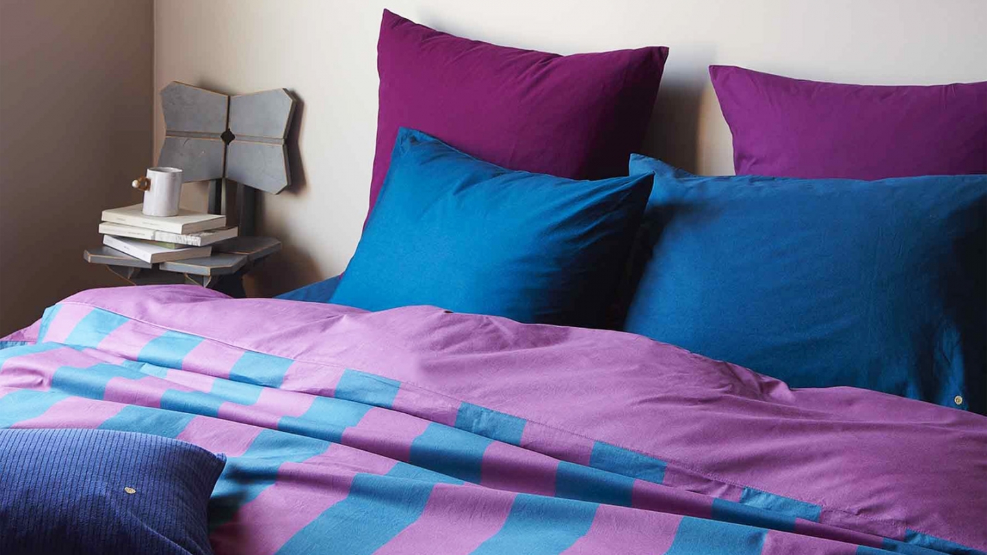 Housse de couette en coton bio rayée Violet/bleu 140 x 200 cm - Malo