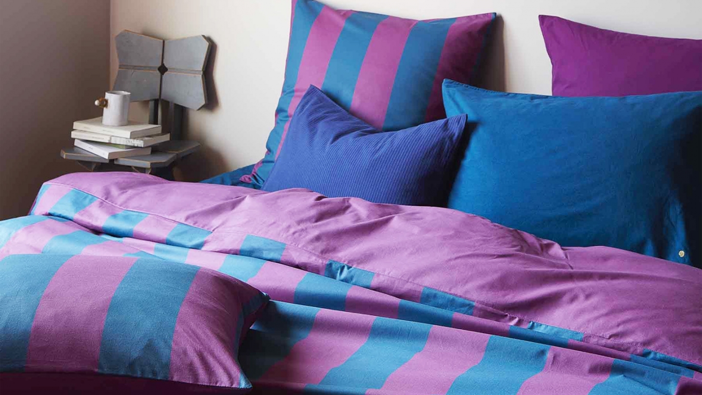 Housse de couette en coton bio rayée Violet/bleu 220 x 240 cm - Malo