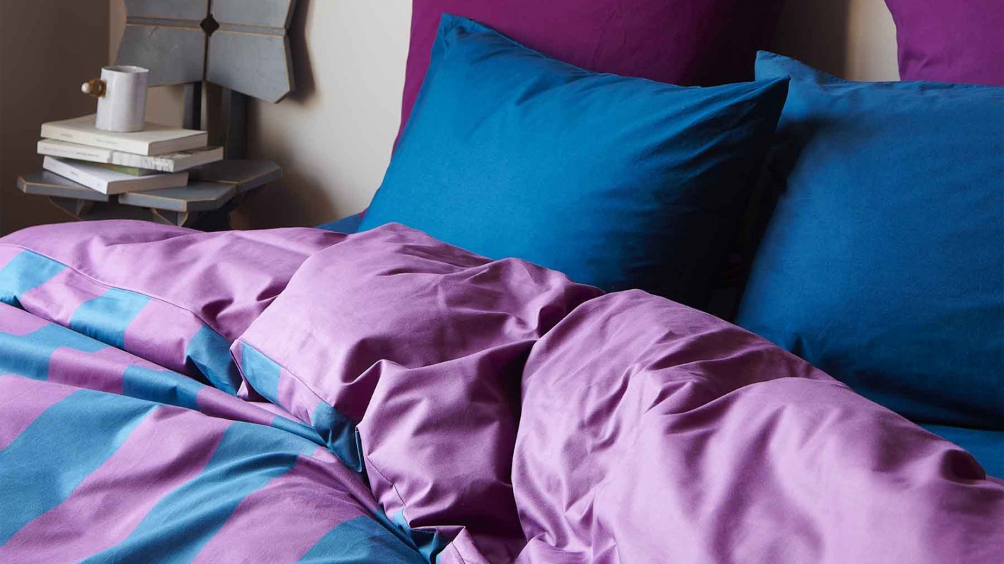 Housse de couette en coton bio rayée Violet/bleu 240 x 260 cm - Malo