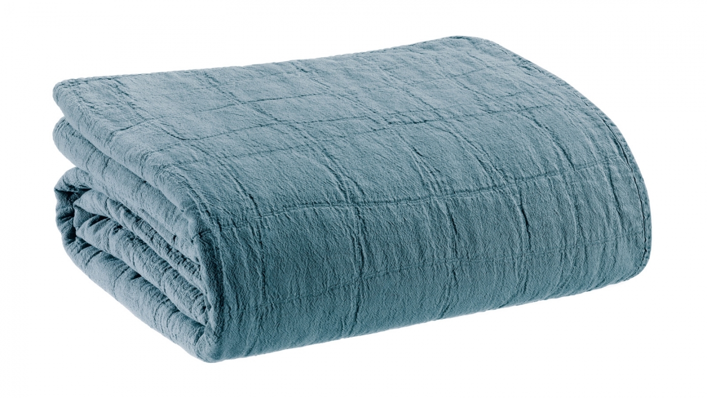 Jeté de lit coton recyclé Bleu 180 x 260 cm - Titou Jeté de lit coton recyclé Bleu 180 x 260 cm - Titou