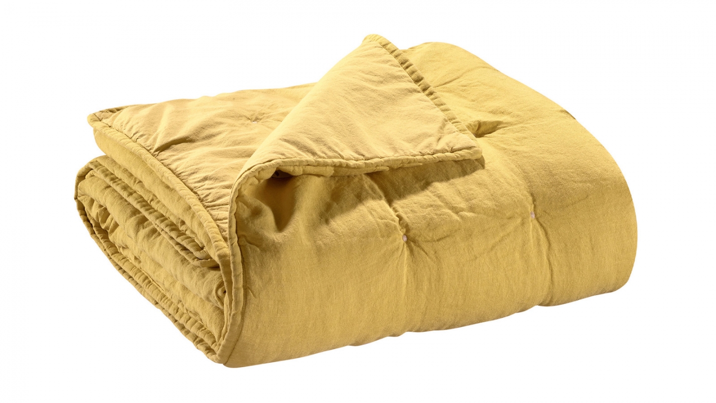 Chemin de lit en lin jaune 90 x 240 cm - Zeff