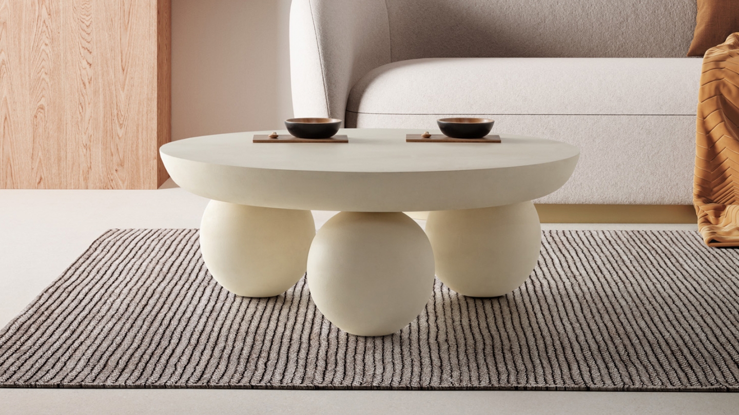 Table basse ronde en bois de manguier beige 90cm - Venus
