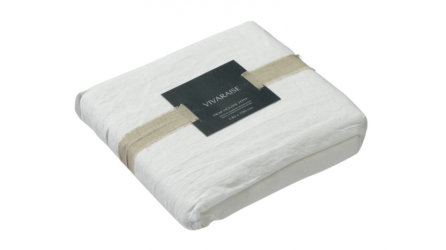 Drap housse en lin Blanc 160 x 200 x 30 cm - Zeff
