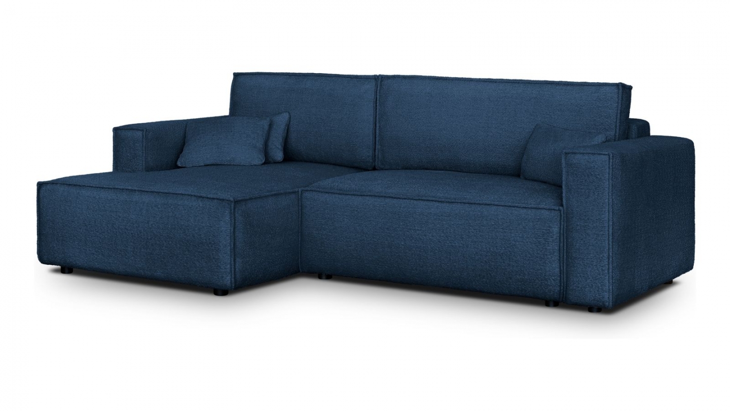 Canapé d'angle à gauche convertible 3 places en tissu bouclé bleu foncé - Asti Canapé d'angle à gauche convertible 3 places en tissu bouclé bleu foncé - Asti