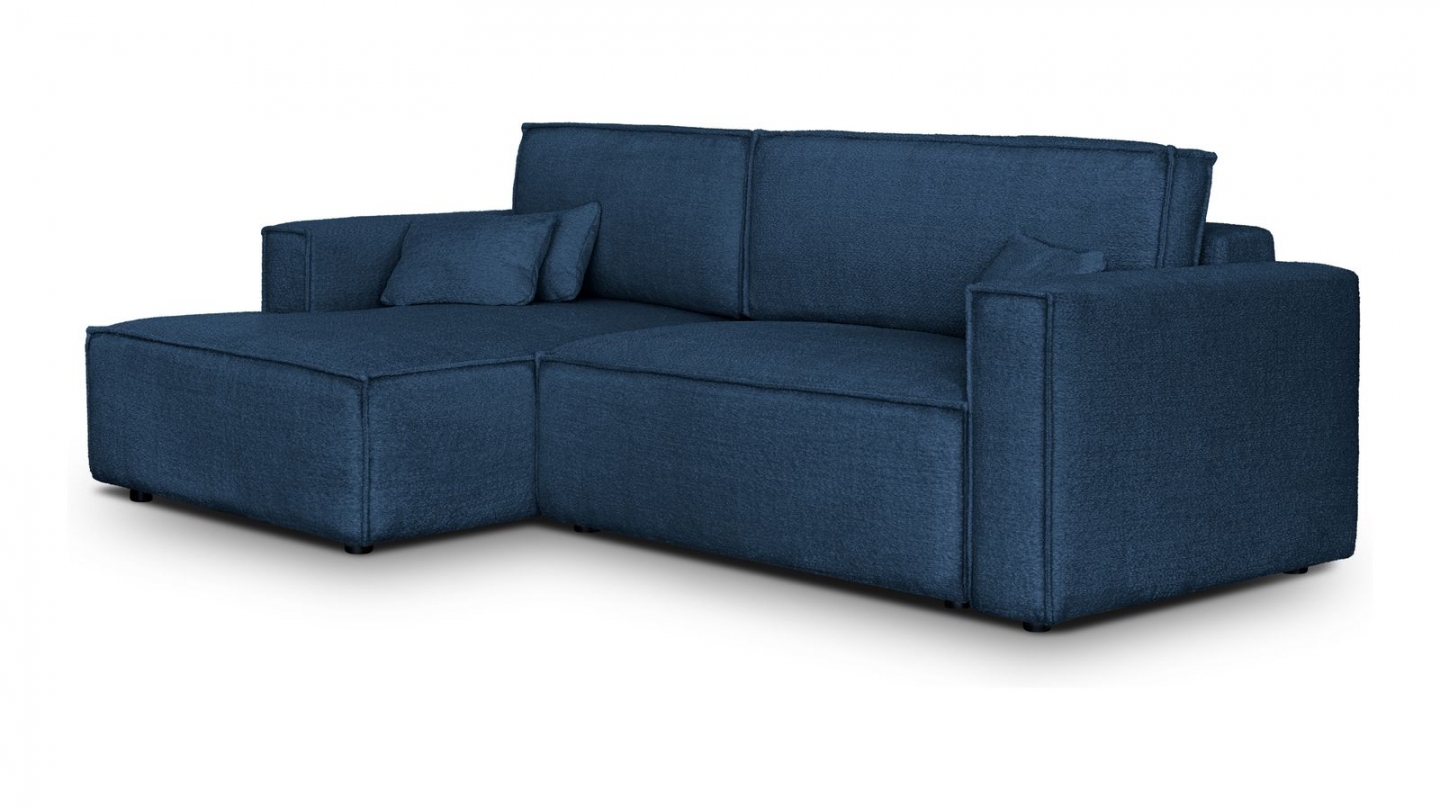 Canapé d'angle à gauche convertible 3 places en tissu bouclé bleu foncé - Asti Canapé d'angle à gauche convertible 3 places en tissu bouclé bleu foncé - Asti