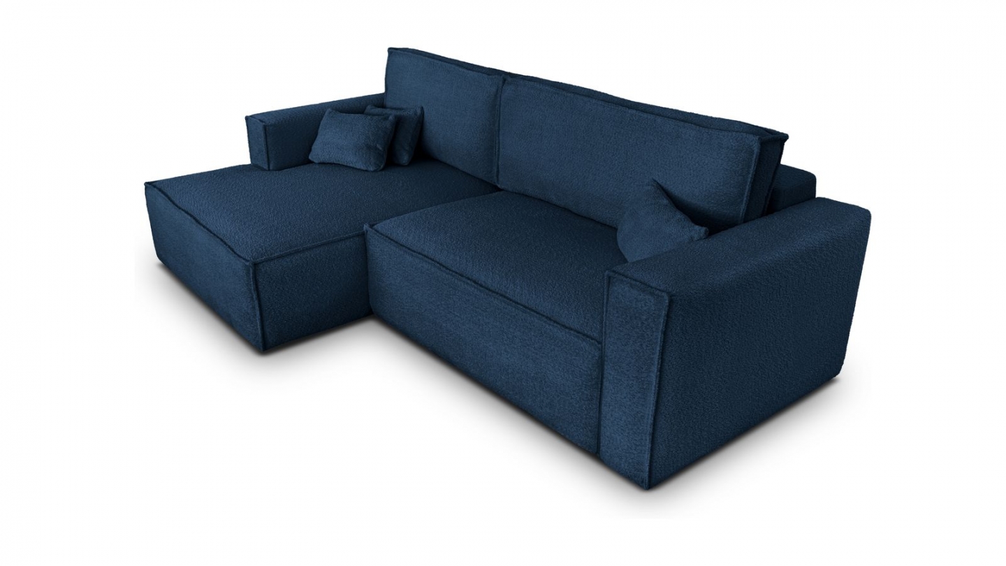 Canapé d'angle à gauche convertible 3 places en tissu bouclé bleu foncé - Asti Canapé d'angle à gauche convertible 3 places en tissu bouclé bleu foncé - Asti
