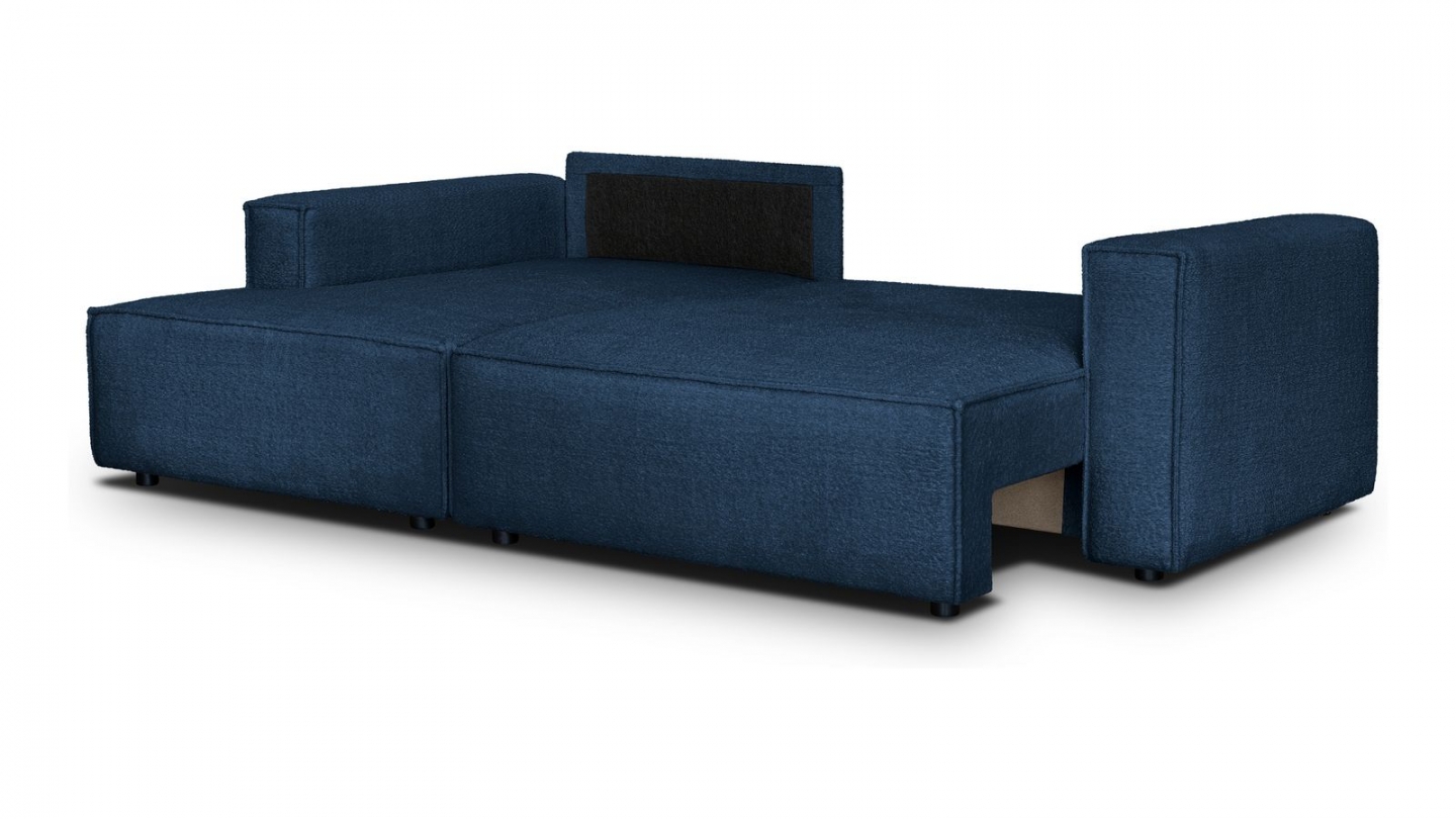 Canapé d'angle à gauche convertible 3 places en tissu bouclé bleu foncé - Asti Canapé d'angle à gauche convertible 3 places en tissu bouclé bleu foncé - Asti