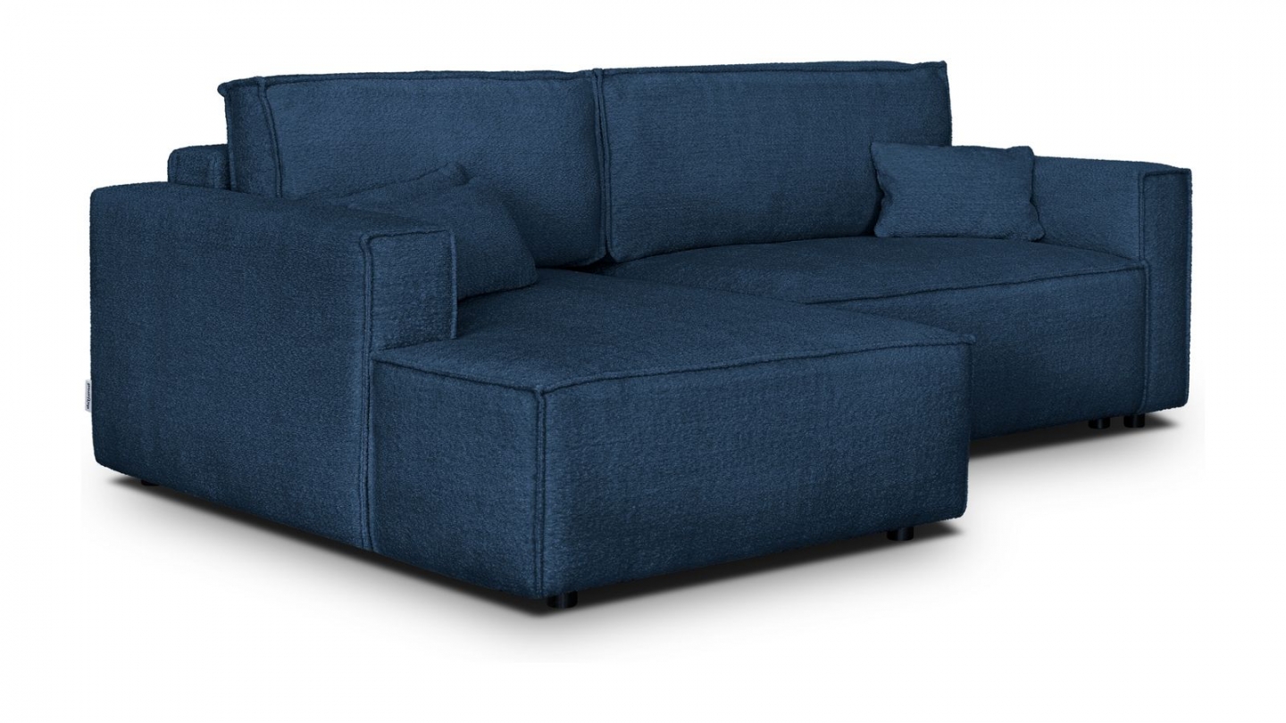 Canapé d'angle à gauche convertible 3 places en tissu bouclé bleu foncé - Asti Canapé d'angle à gauche convertible 3 places en tissu bouclé bleu foncé - Asti