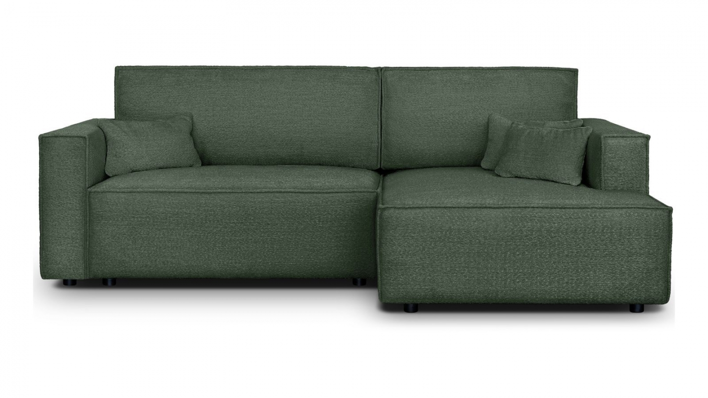 Canapé d'angle à droite convertible 3 places en tissu bouclé vert foncé - Asti Canapé d'angle à droite convertible 3 places en tissu bouclé vert foncé - Asti