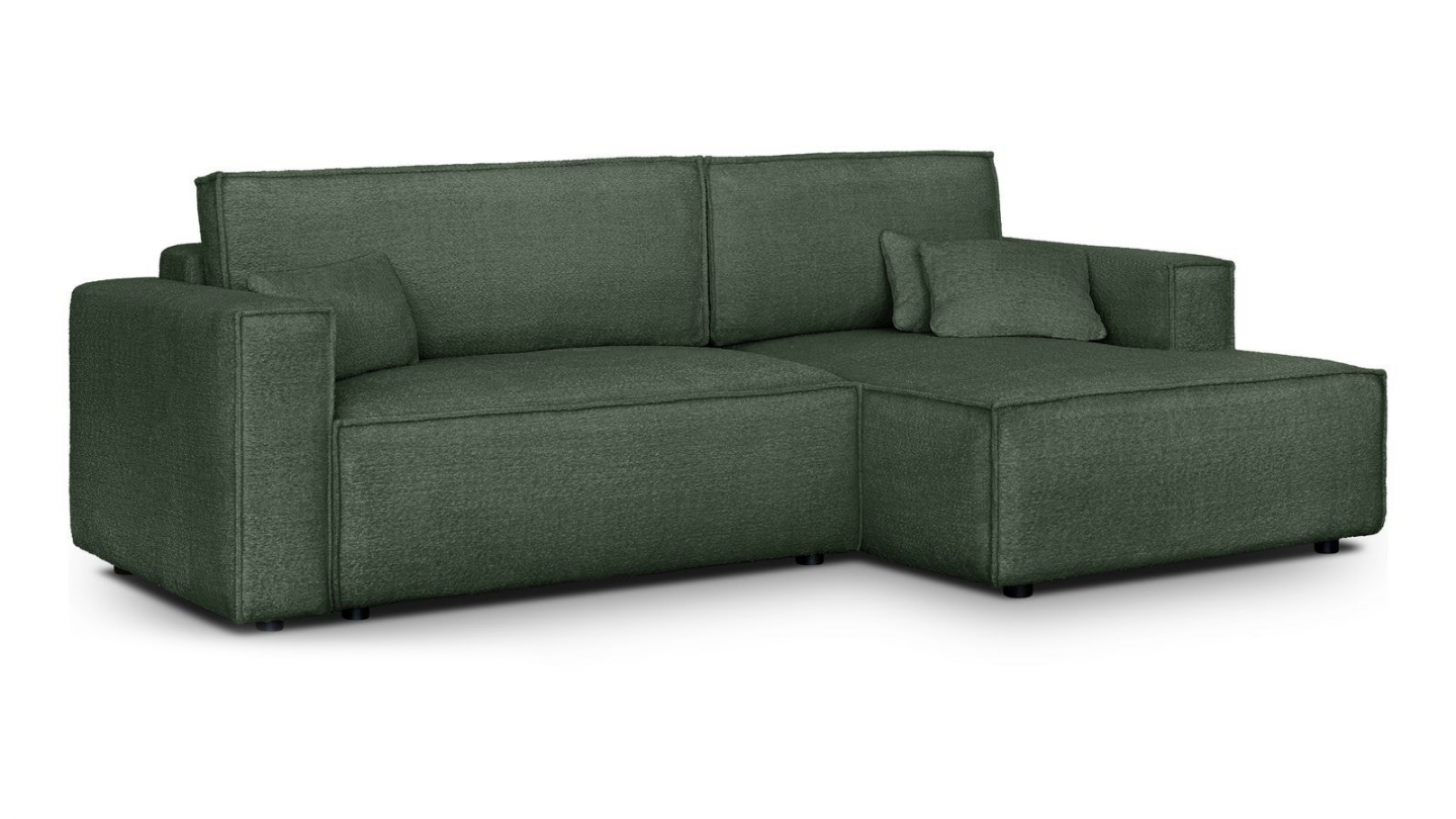 Canapé d'angle à droite convertible 3 places en tissu bouclé vert foncé - Asti Canapé d'angle à droite convertible 3 places en tissu bouclé vert foncé - Asti