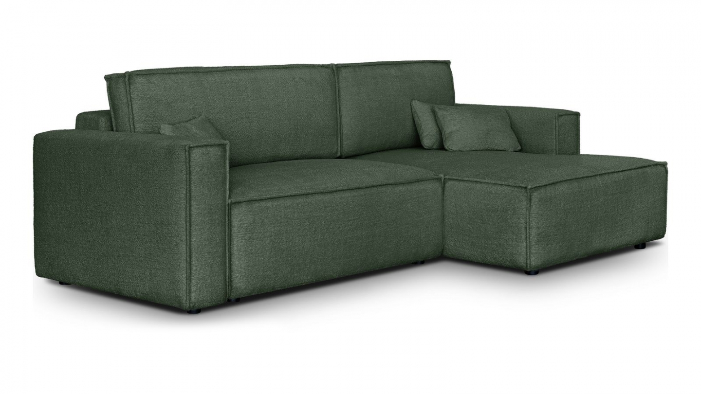 Canapé d'angle à droite convertible 3 places en tissu bouclé vert foncé - Asti Canapé d'angle à droite convertible 3 places en tissu bouclé vert foncé - Asti