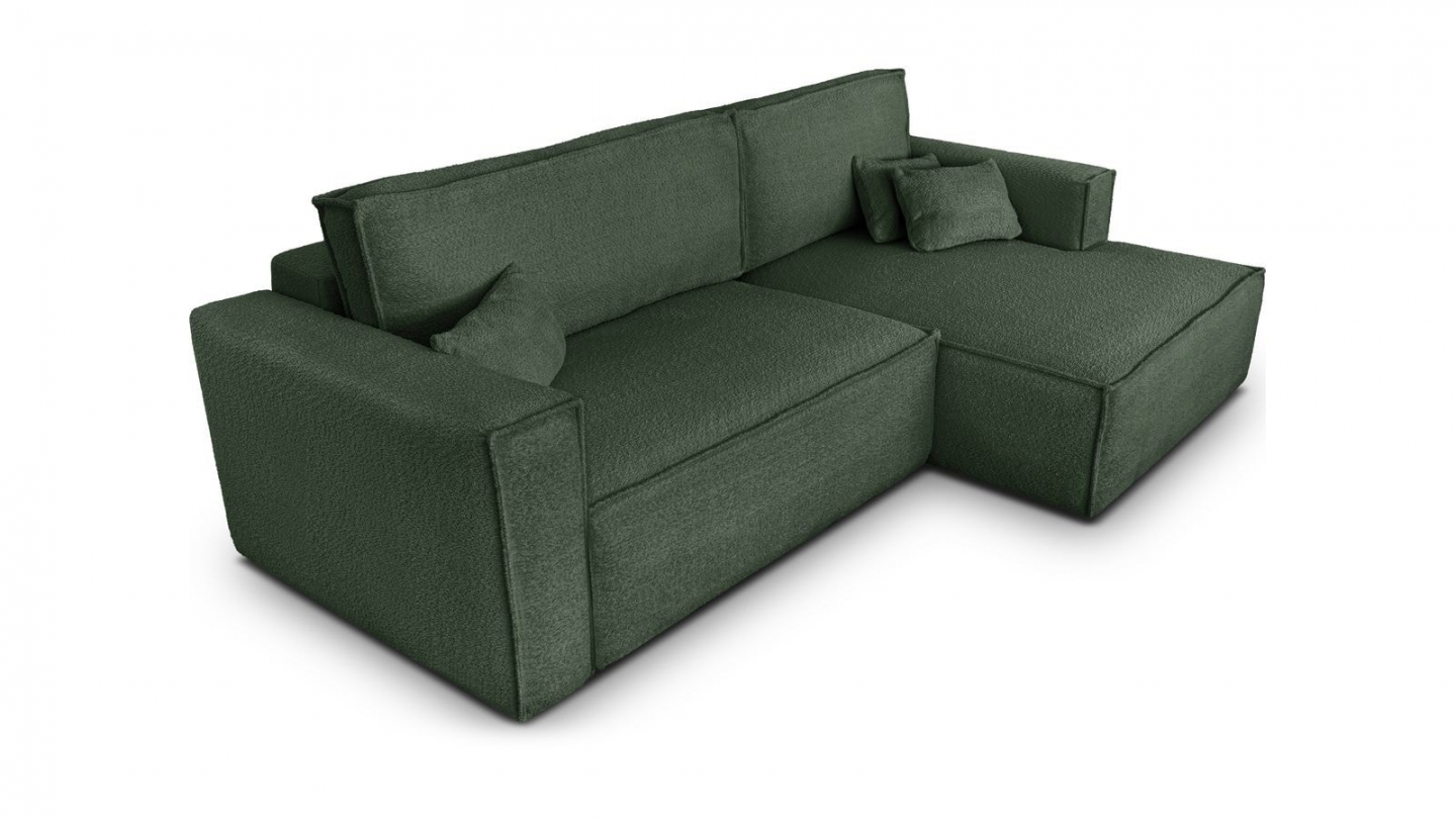 Canapé d'angle à droite convertible 3 places en tissu bouclé vert foncé - Asti Canapé d'angle à droite convertible 3 places en tissu bouclé vert foncé - Asti