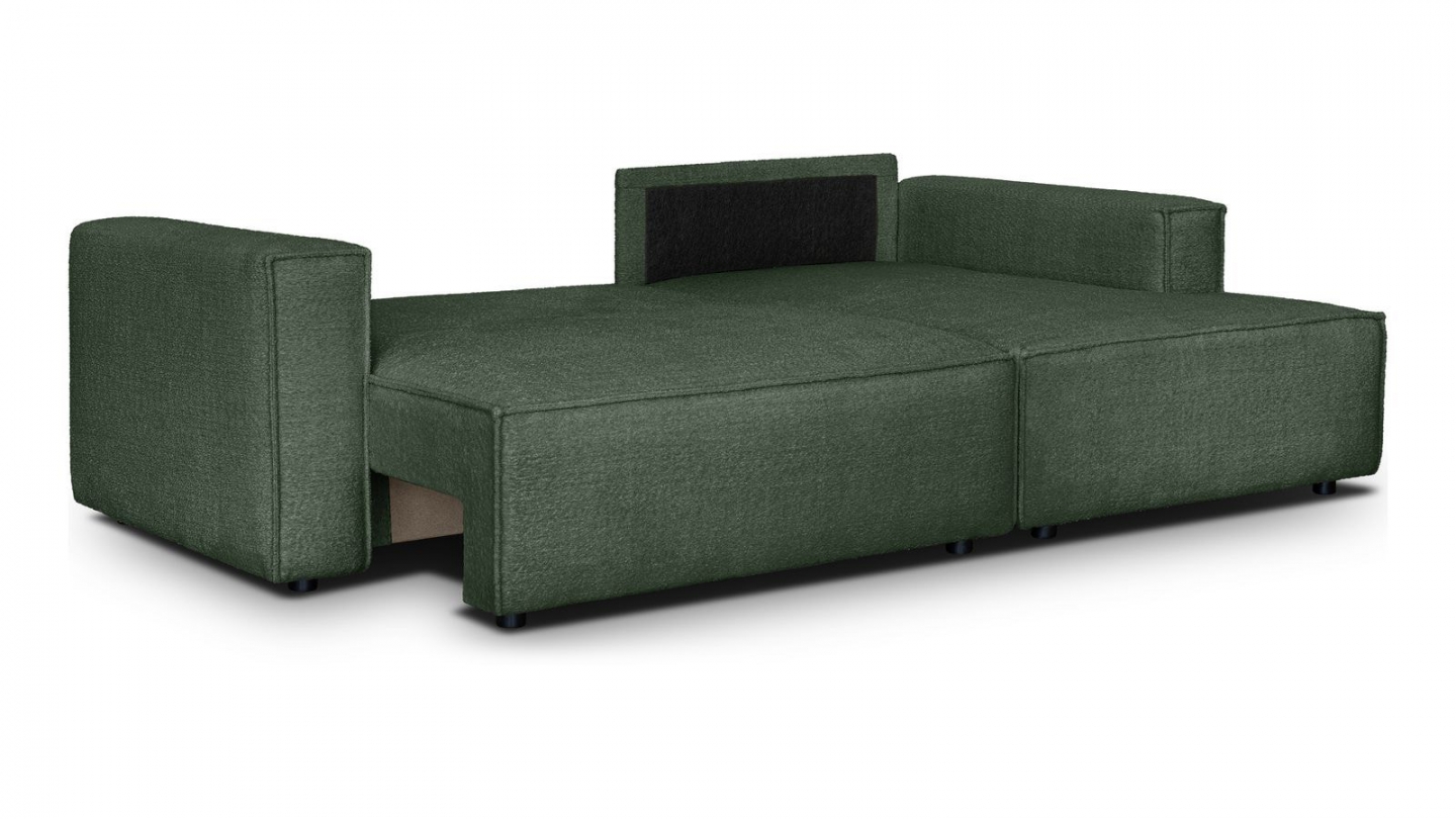 Canapé d'angle à droite convertible 3 places en tissu bouclé vert foncé - Asti Canapé d'angle à droite convertible 3 places en tissu bouclé vert foncé - Asti