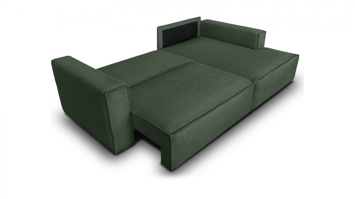 Canapé d'angle à droite convertible 3 places en tissu bouclé vert foncé - Asti Canapé d'angle à droite convertible 3 places en tissu bouclé vert foncé - Asti