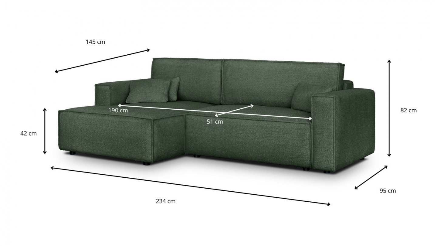 Canapé d'angle à gauche convertible 3 places en tissu bouclé vert foncé - Asti Canapé d'angle à gauche convertible 3 places en tissu bouclé vert foncé - Asti
