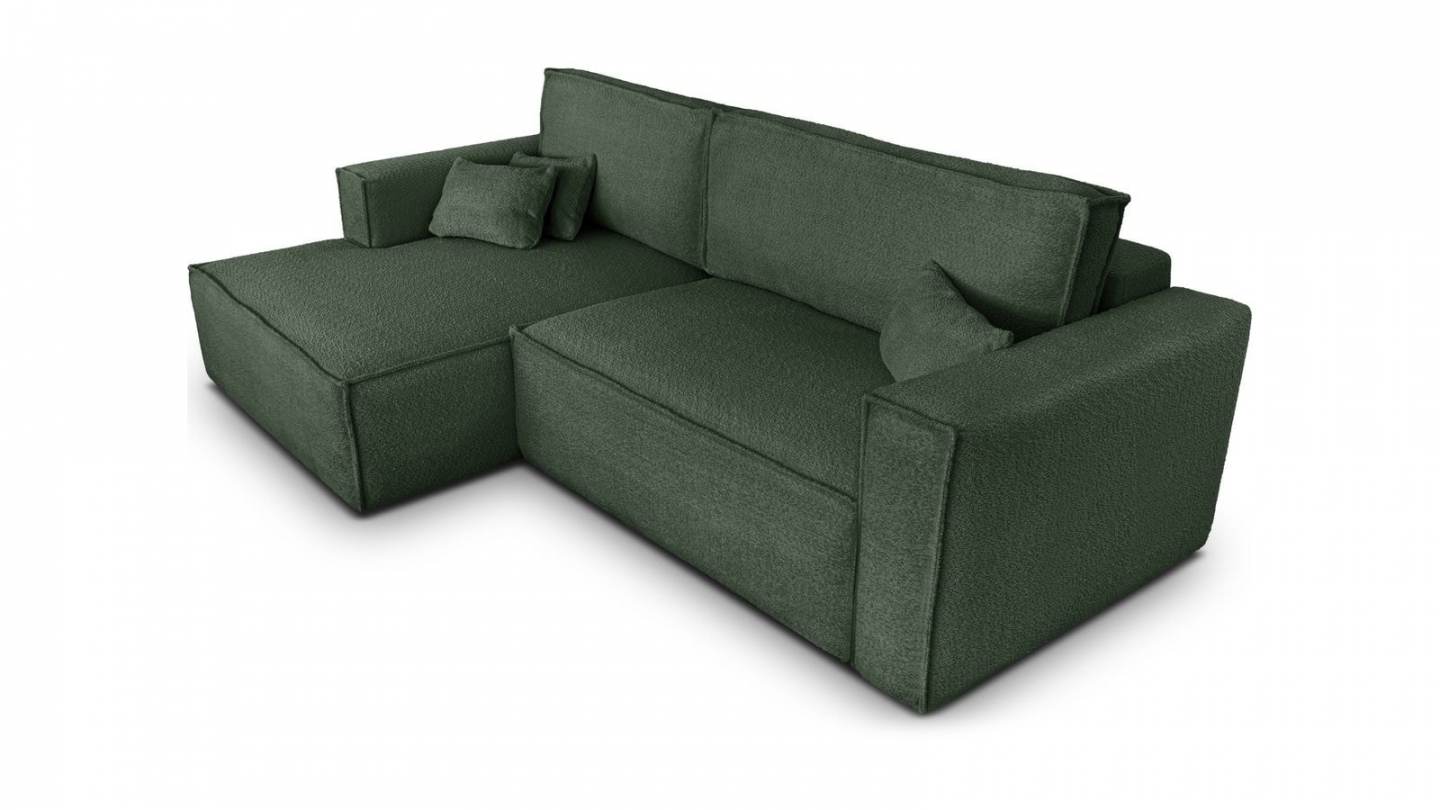 Canapé d'angle à gauche convertible 3 places en tissu bouclé vert foncé - Asti Canapé d'angle à gauche convertible 3 places en tissu bouclé vert foncé - Asti