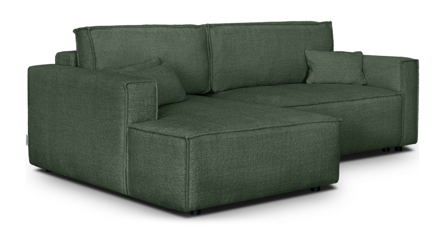 Canapé d'angle à gauche convertible 3 places en tissu bouclé vert foncé - Asti Canapé d'angle à gauche convertible 3 places en tissu bouclé vert foncé - Asti
