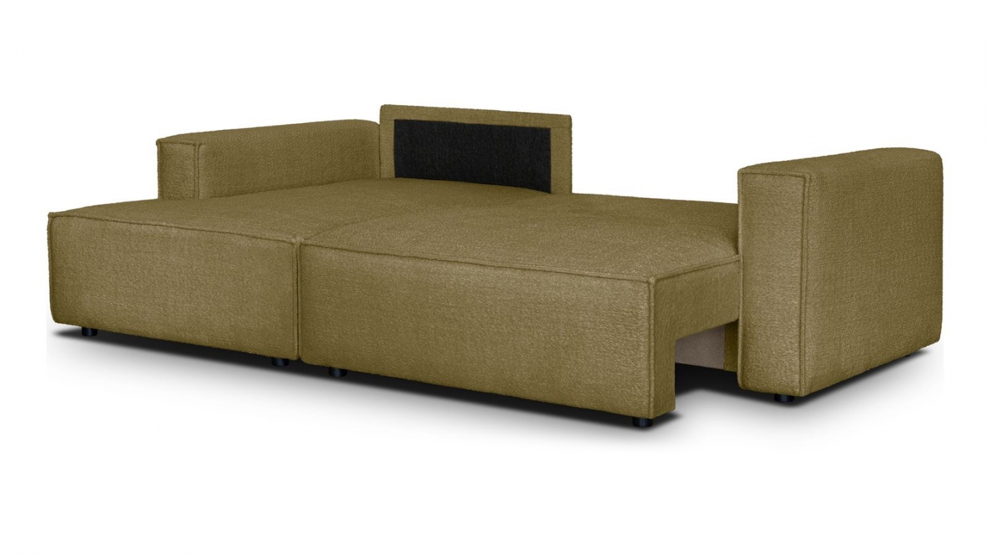Canapé d'angle à gauche convertible 3 places en tissu bouclé jaune moutarde - Asti