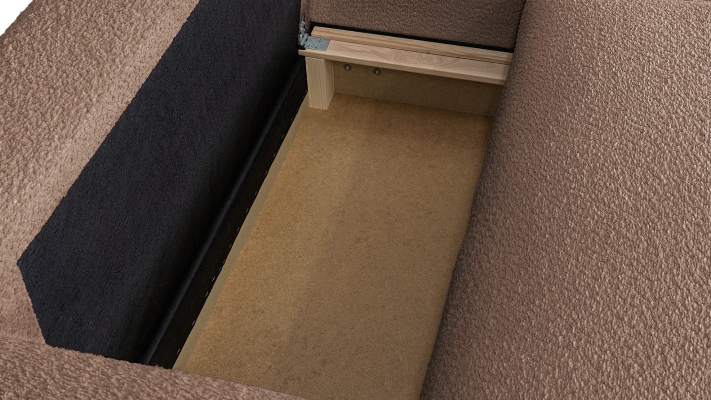 Canapé d'angle à droite convertible 3 places en tissu bouclé rose poudré - Asti