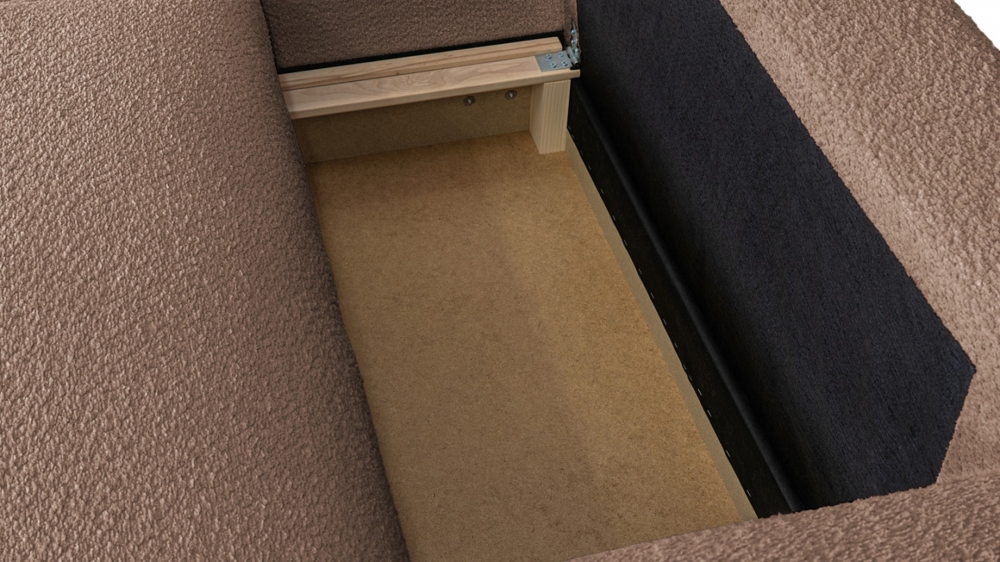 Canapé d'angle à gauche convertible 3 places en tissu bouclé rose poudré - Asti