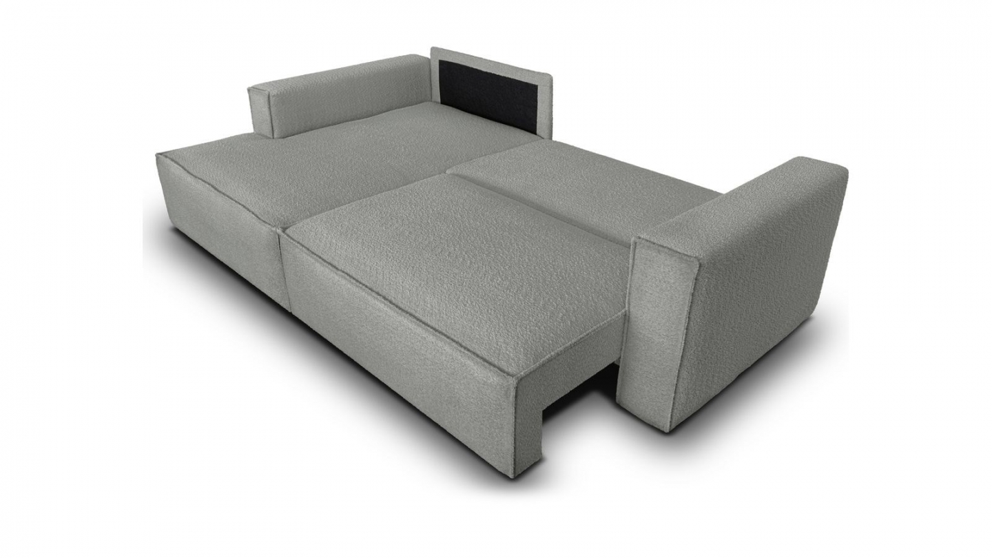 Canapé d'angle à gauche convertible 3 places en tissu bouclé gris clair - Asti