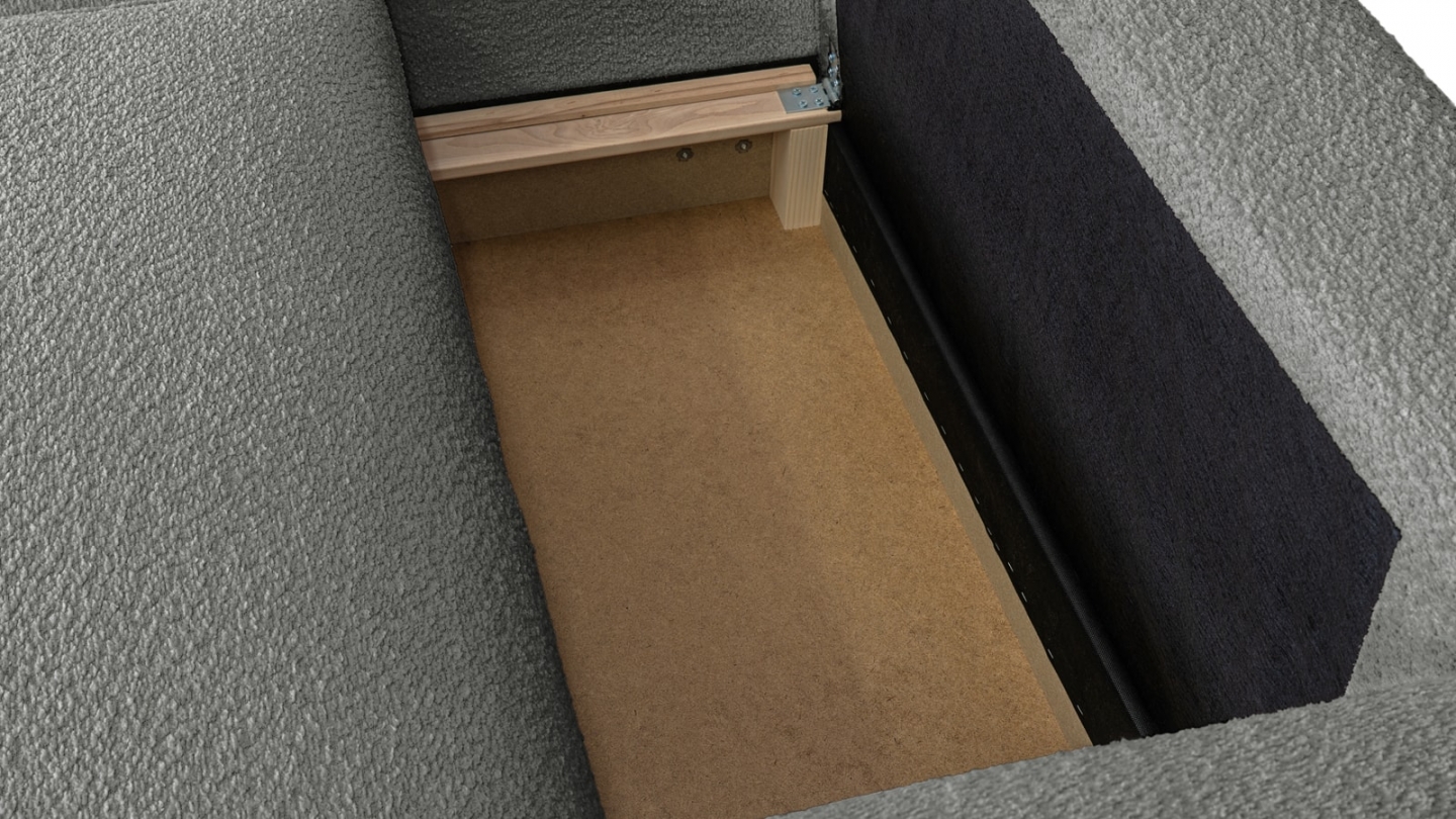 Canapé d'angle à gauche convertible 3 places en tissu bouclé gris clair - Asti