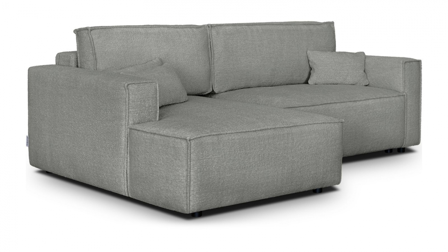 Canapé d'angle à gauche convertible 3 places en tissu bouclé gris clair - Asti