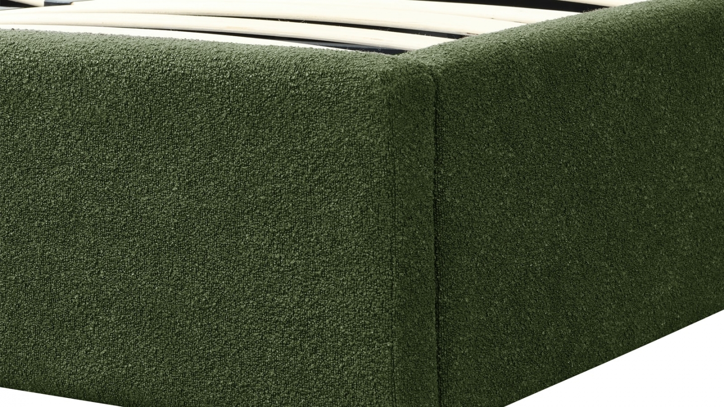 Lit coffre adulte 140x190 cm avec sommier et tête de lit capitonnée en tissu bouclé vert - Lola