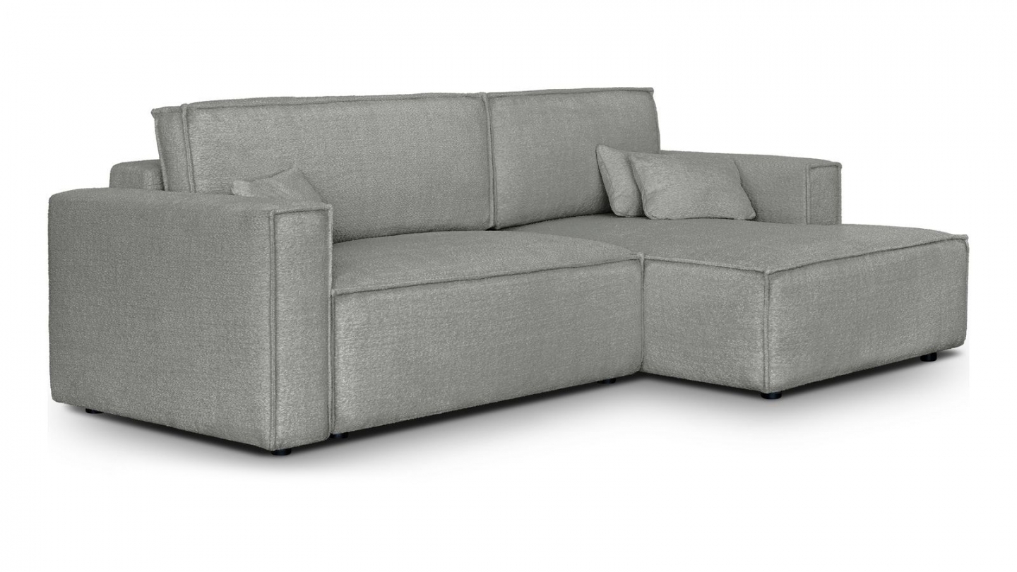 Canapé d'angle à droite convertible 3 places en tissu bouclé gris clair - Asti