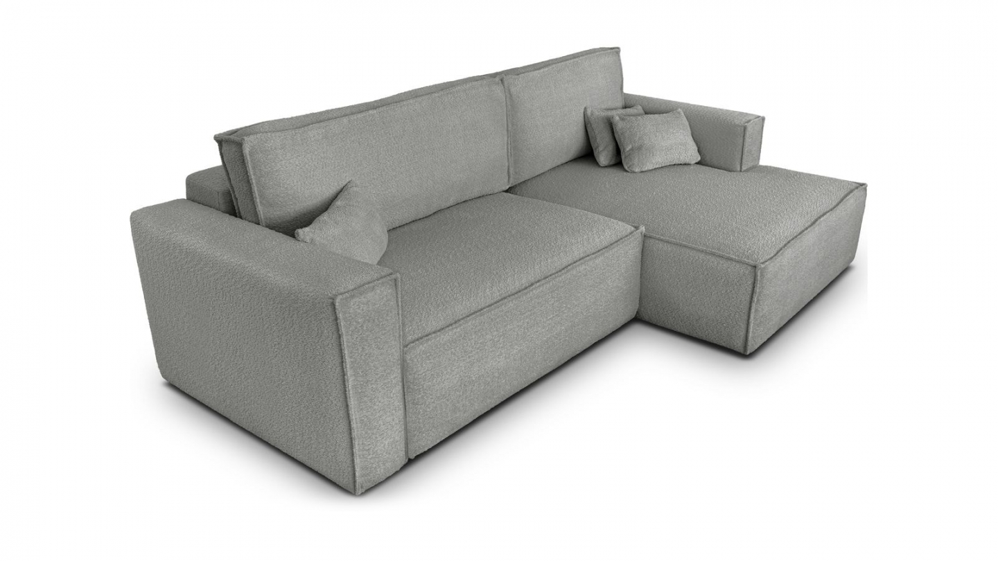 Canapé d'angle à droite convertible 3 places en tissu bouclé gris clair - Asti