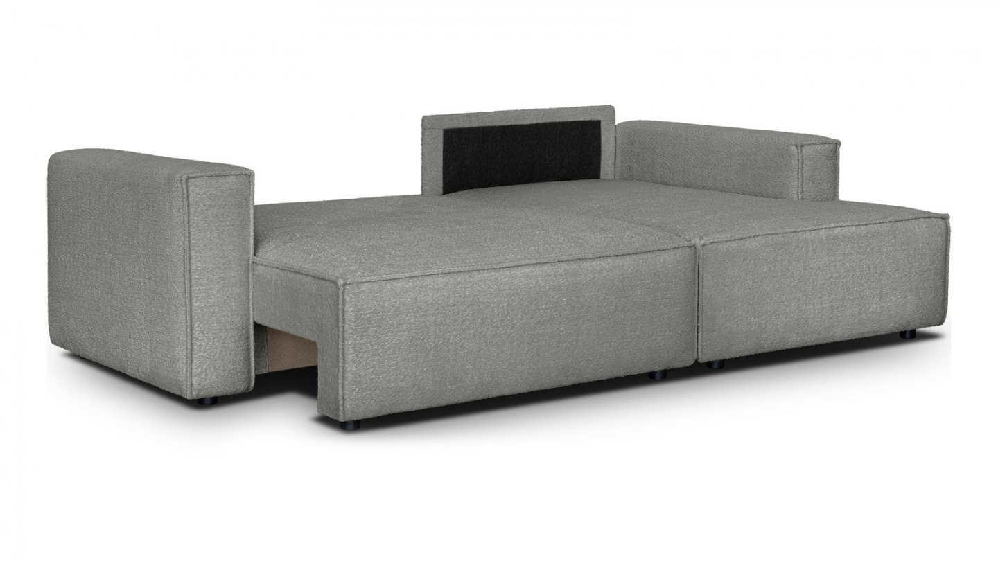 Canapé d'angle à droite convertible 3 places en tissu bouclé gris clair - Asti