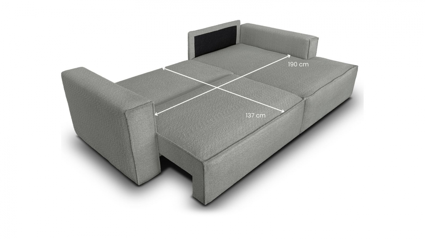 Canapé d'angle à droite convertible 3 places en tissu bouclé gris clair - Asti