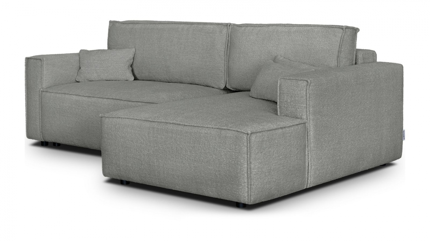 Canapé d'angle à droite convertible 3 places en tissu bouclé gris clair - Asti