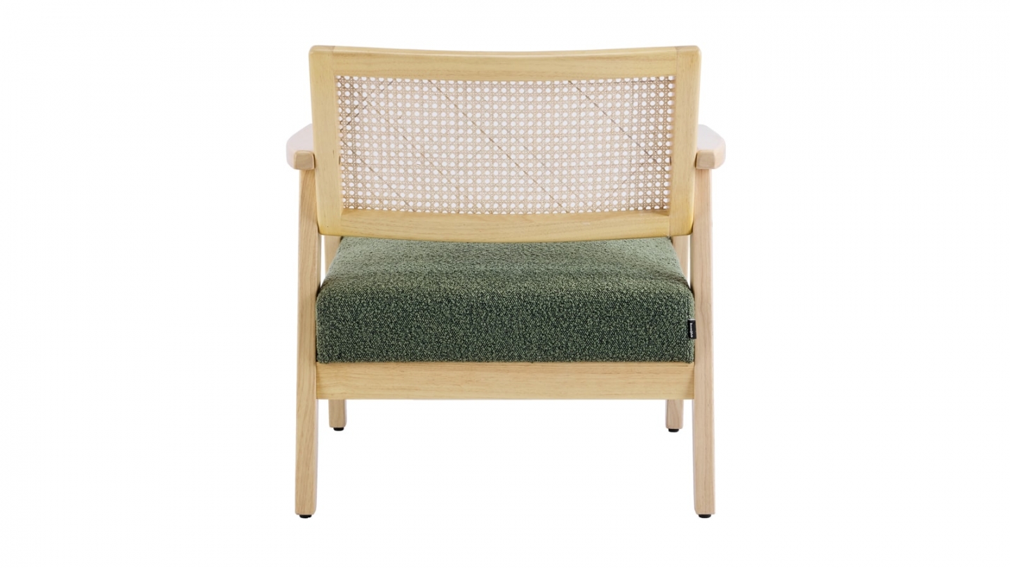 Fauteuil en tissu bouclé vert et cannage naturel - Tim