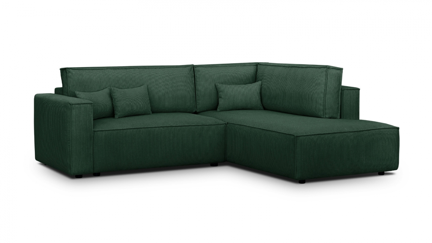 Canapé d'angle ouvert à droite convertible 3 places en velours côtelé vert - Emma Canapé d'angle ouvert à droite convertible 3 places en velours côtelé vert - Emma