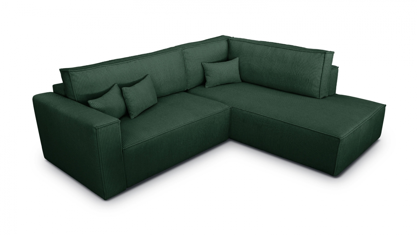 Canapé d'angle ouvert à droite convertible 3 places en velours côtelé vert - Emma Canapé d'angle ouvert à droite convertible 3 places en velours côtelé vert - Emma