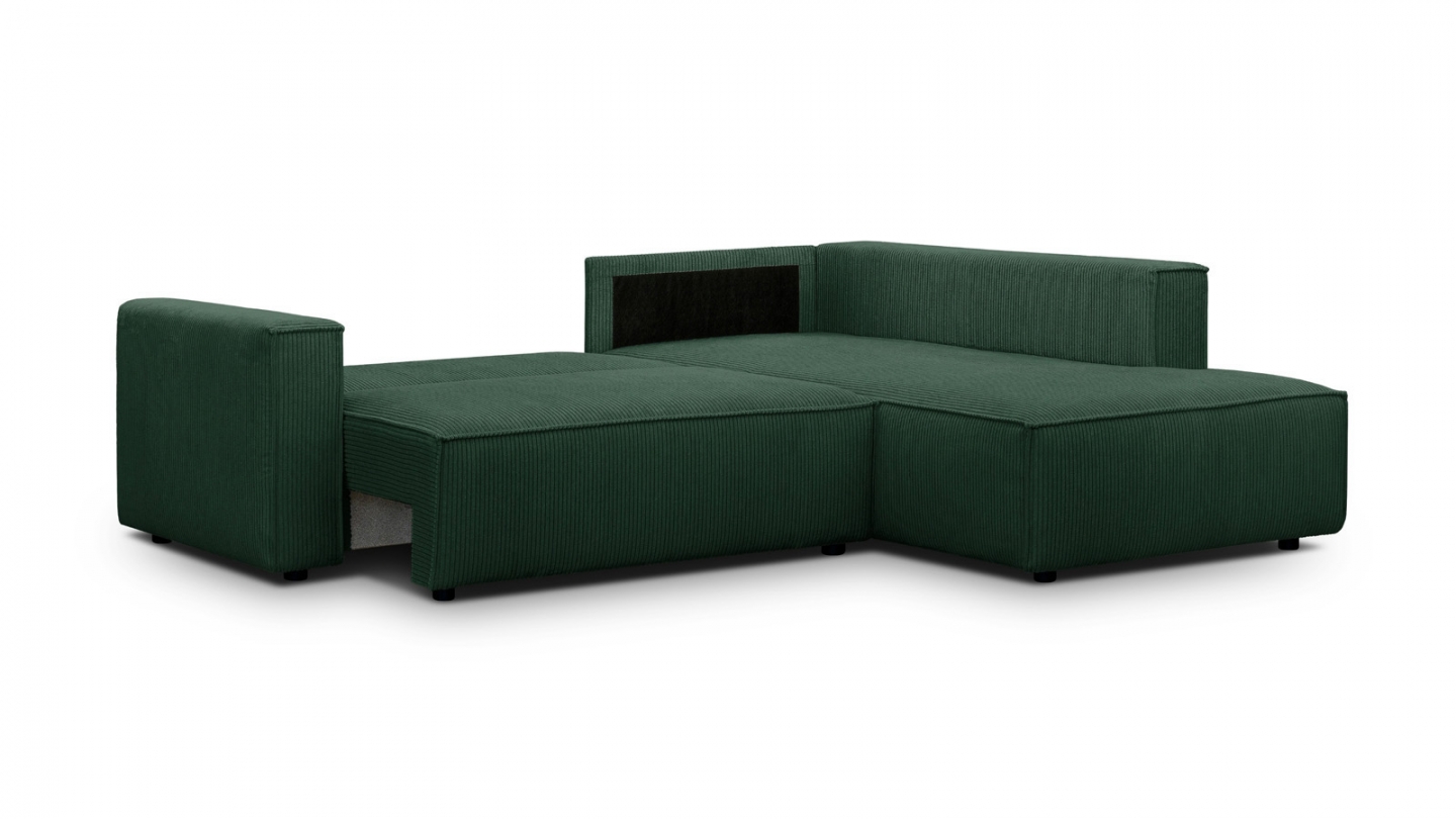 Canapé d'angle ouvert à droite convertible 3 places en velours côtelé vert - Emma Canapé d'angle ouvert à droite convertible 3 places en velours côtelé vert - Emma