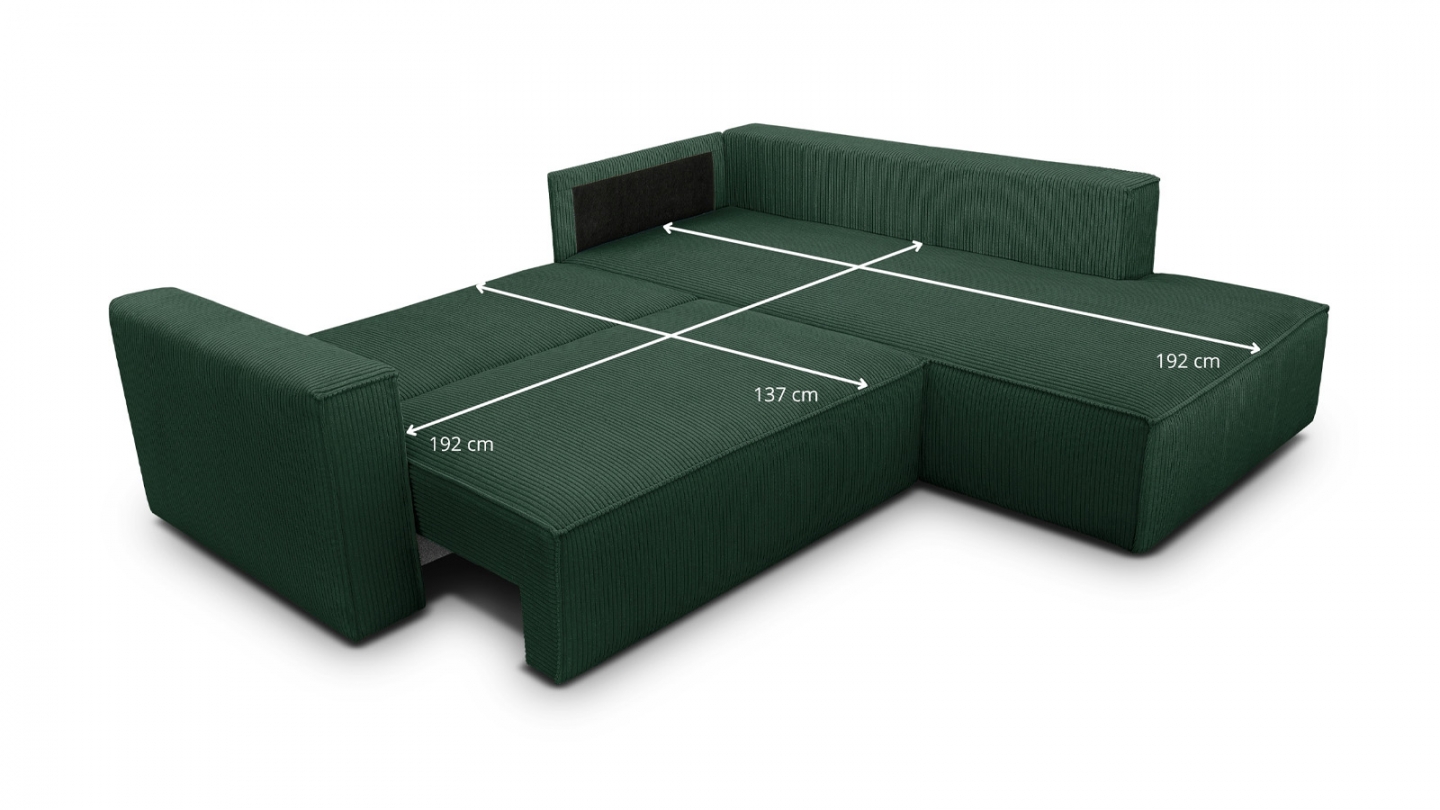 Canapé d'angle ouvert à droite convertible 3 places en velours côtelé vert - Emma Canapé d'angle ouvert à droite convertible 3 places en velours côtelé vert - Emma