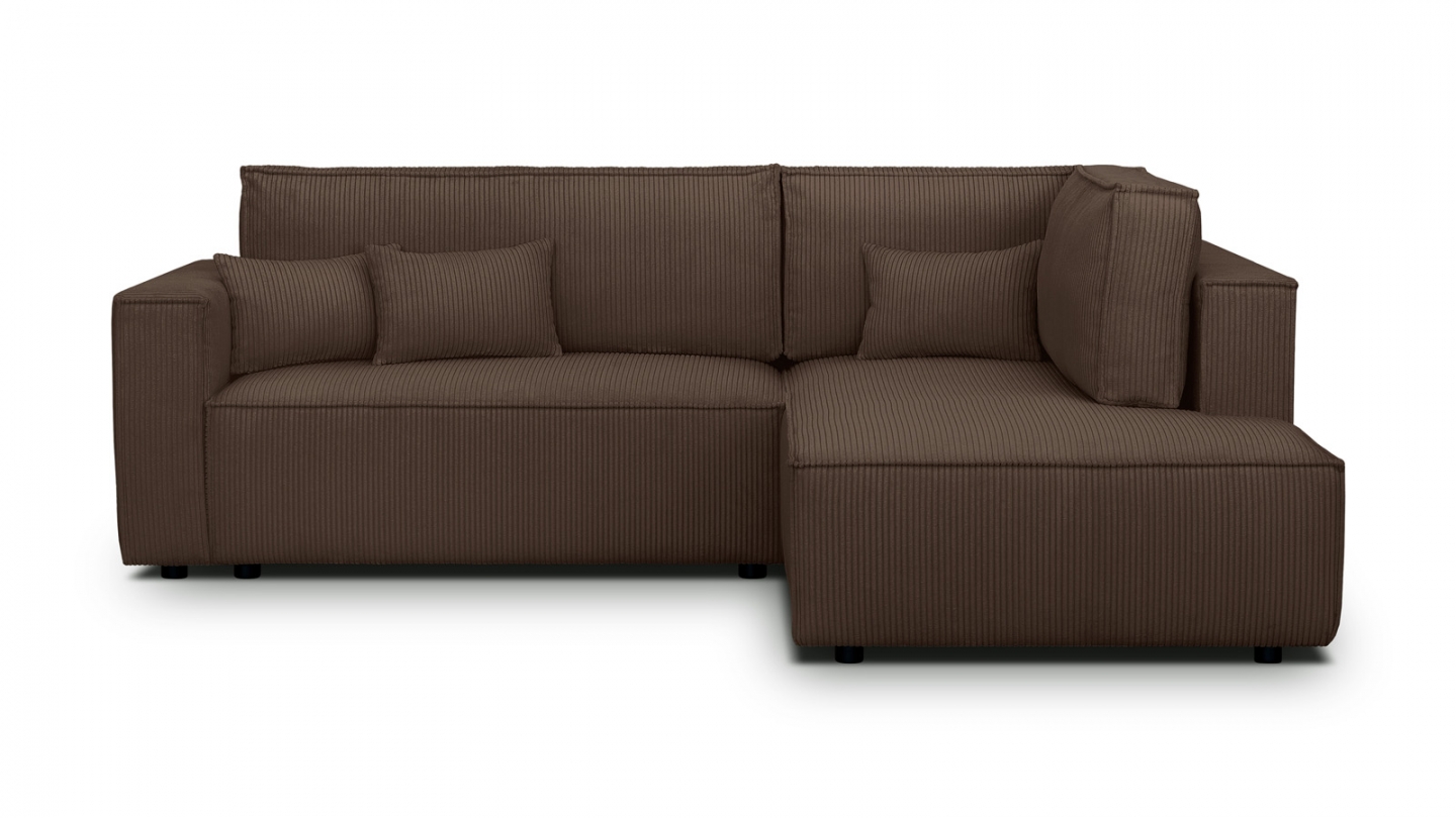 Canapé d'angle ouvert à droite convertible 3 places en velours côtelé moka - Emma Canapé d'angle ouvert à droite convertible 3 places en velours côtelé moka - Emma