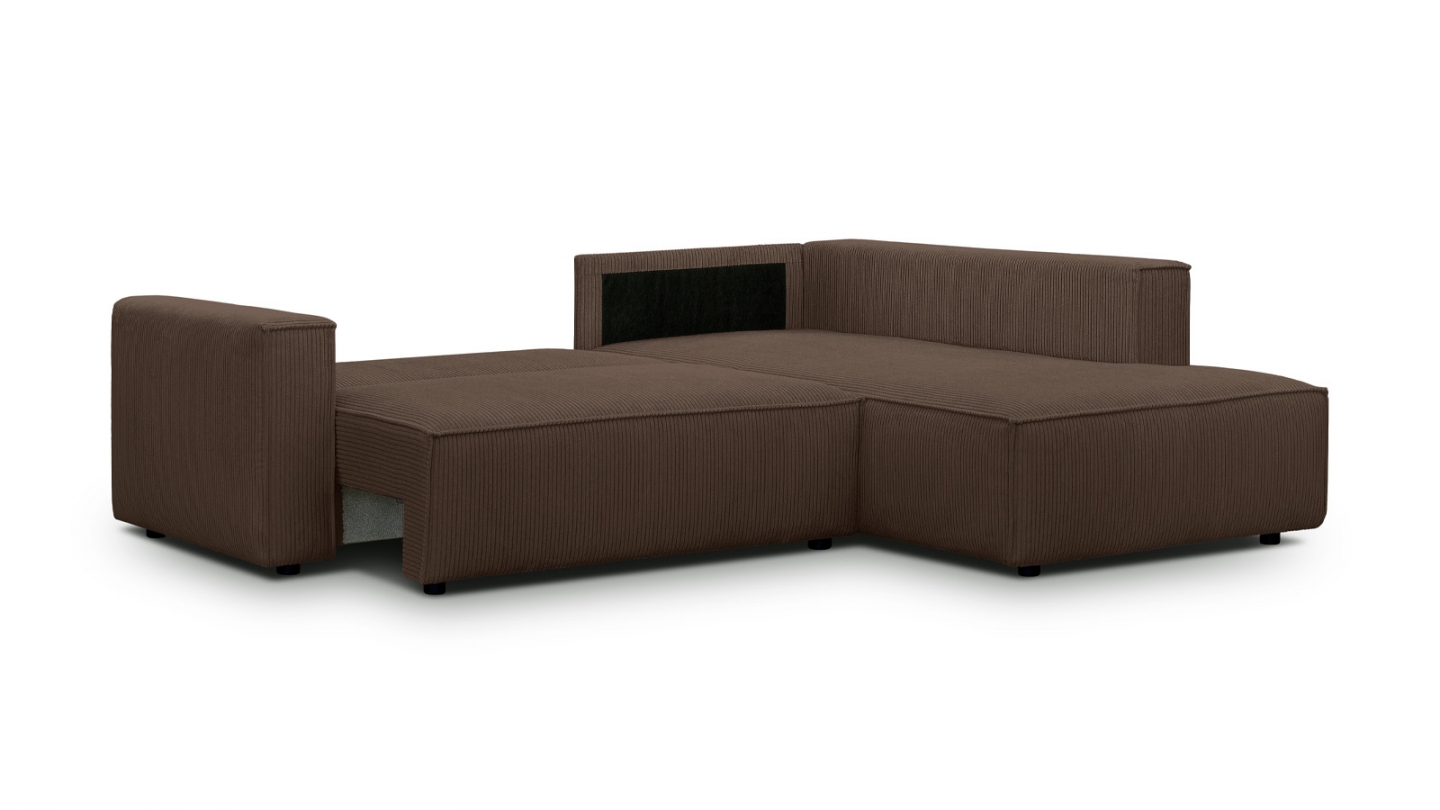 Canapé d'angle ouvert à droite convertible 3 places en velours côtelé moka - Emma Canapé d'angle ouvert à droite convertible 3 places en velours côtelé moka - Emma